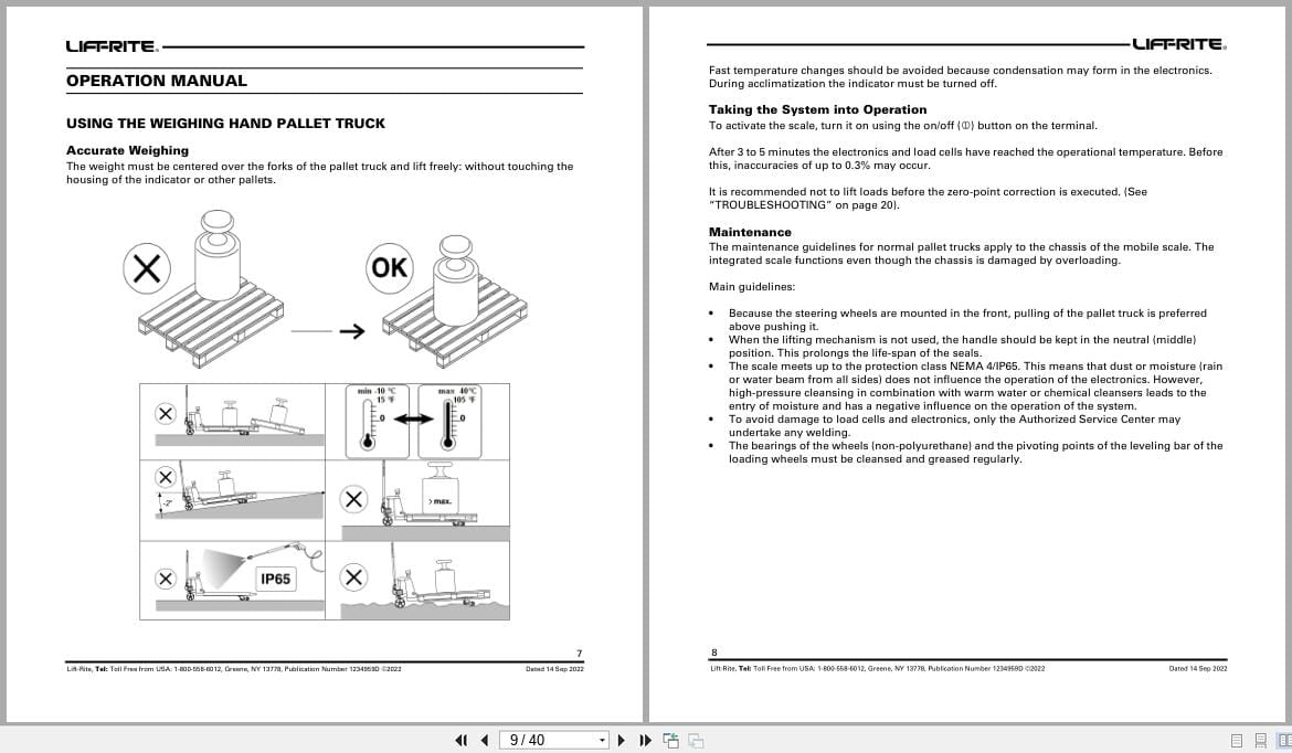 Raymond Hand Pallet LFTSC Owner Operation Parts Manual 1234959D 2022 (3)