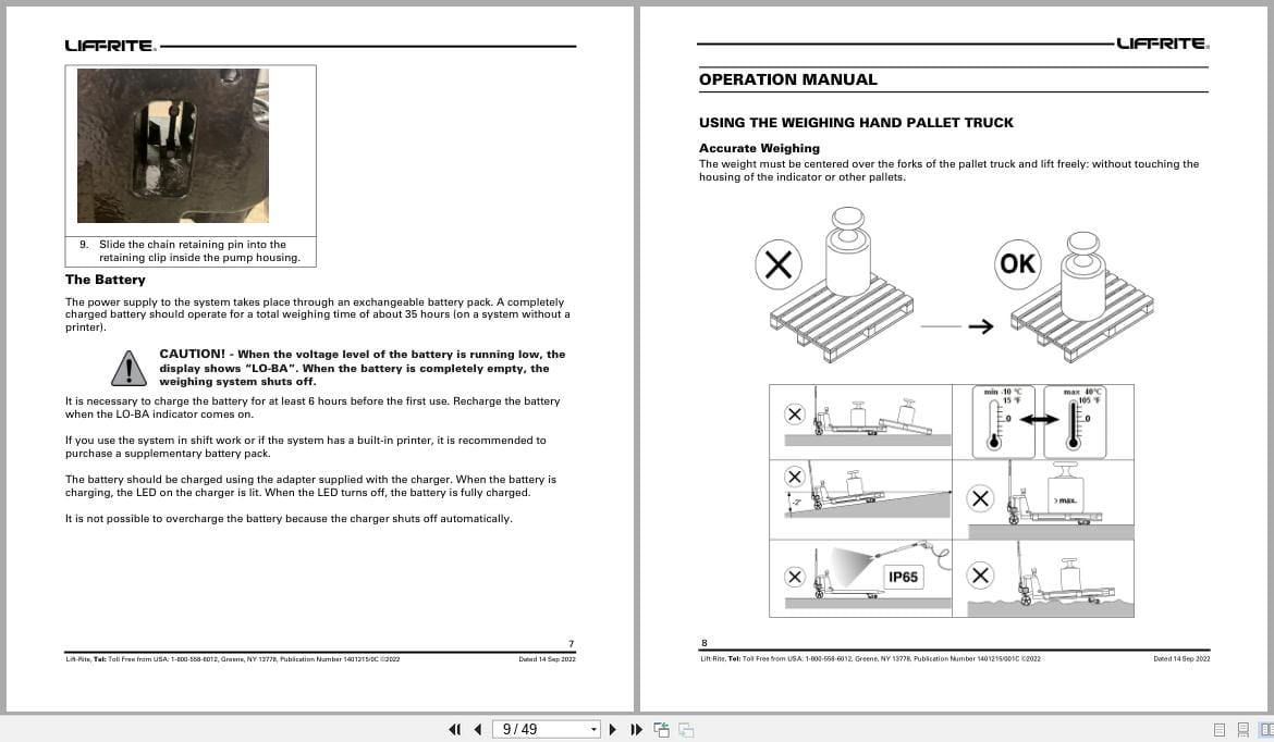 Raymond Hand Pallet LFTSC Owner Operation Parts Manual 1401215001C 2022 (2)