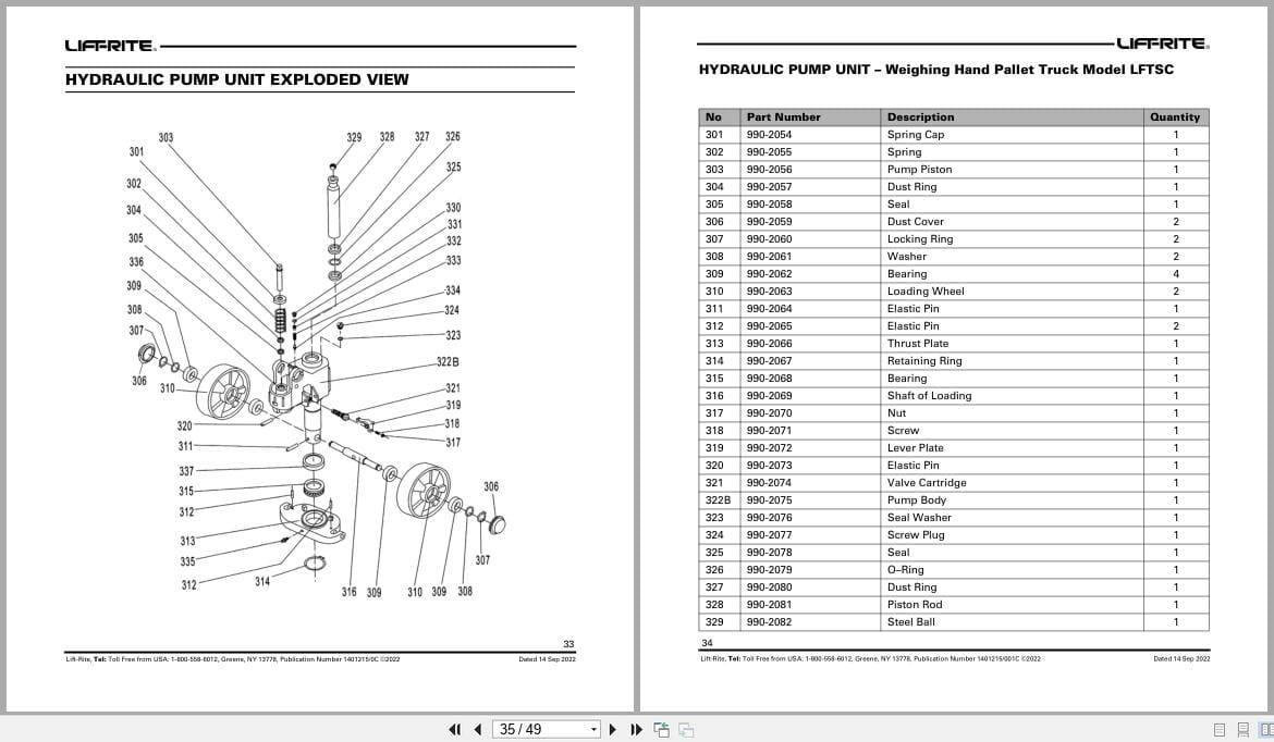 Raymond Hand Pallet LFTSC Owner Operation Parts Manual 1401215001C 2022 (3)