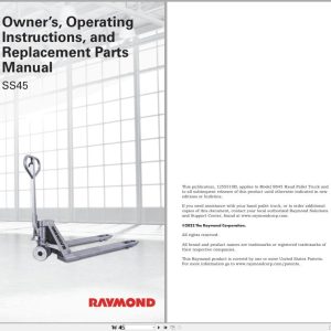 Raymond Hand Pallet SS45 Owner Operation Parts Manual 1255510B 2022 (1)
