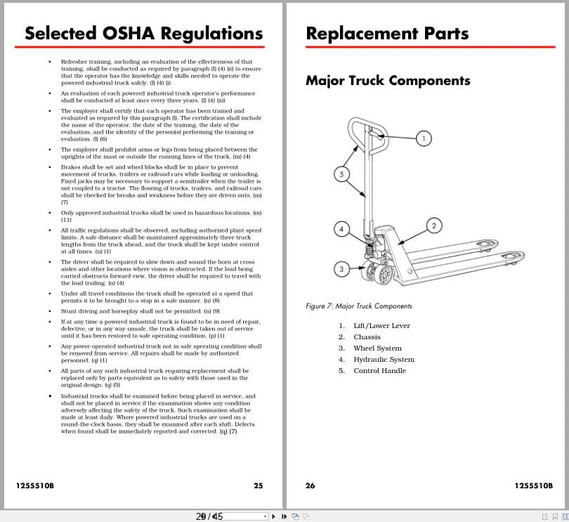 Raymond Hand Pallet SS45 Owner Operation Parts Manual 1255510B 2022 (3)