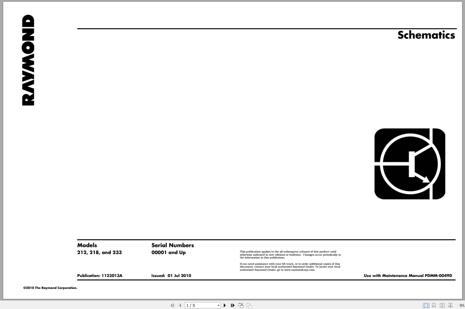 Raymond Orderpicker 212 218 233 Gofer Electrical Schematic 1123013A 2010 (1)