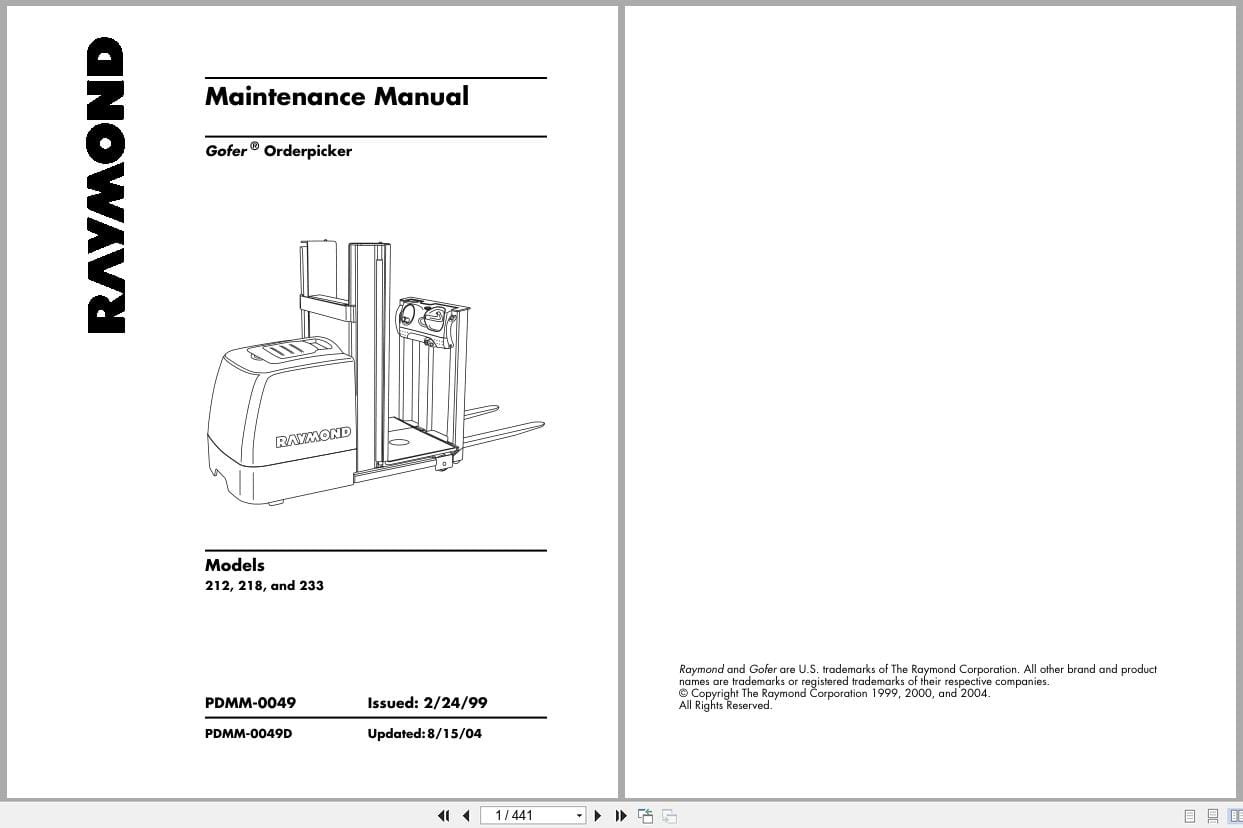 Raymond Orderpicker 212 218 233 Gofer Maintenance Manual PDMM 0049 (1)