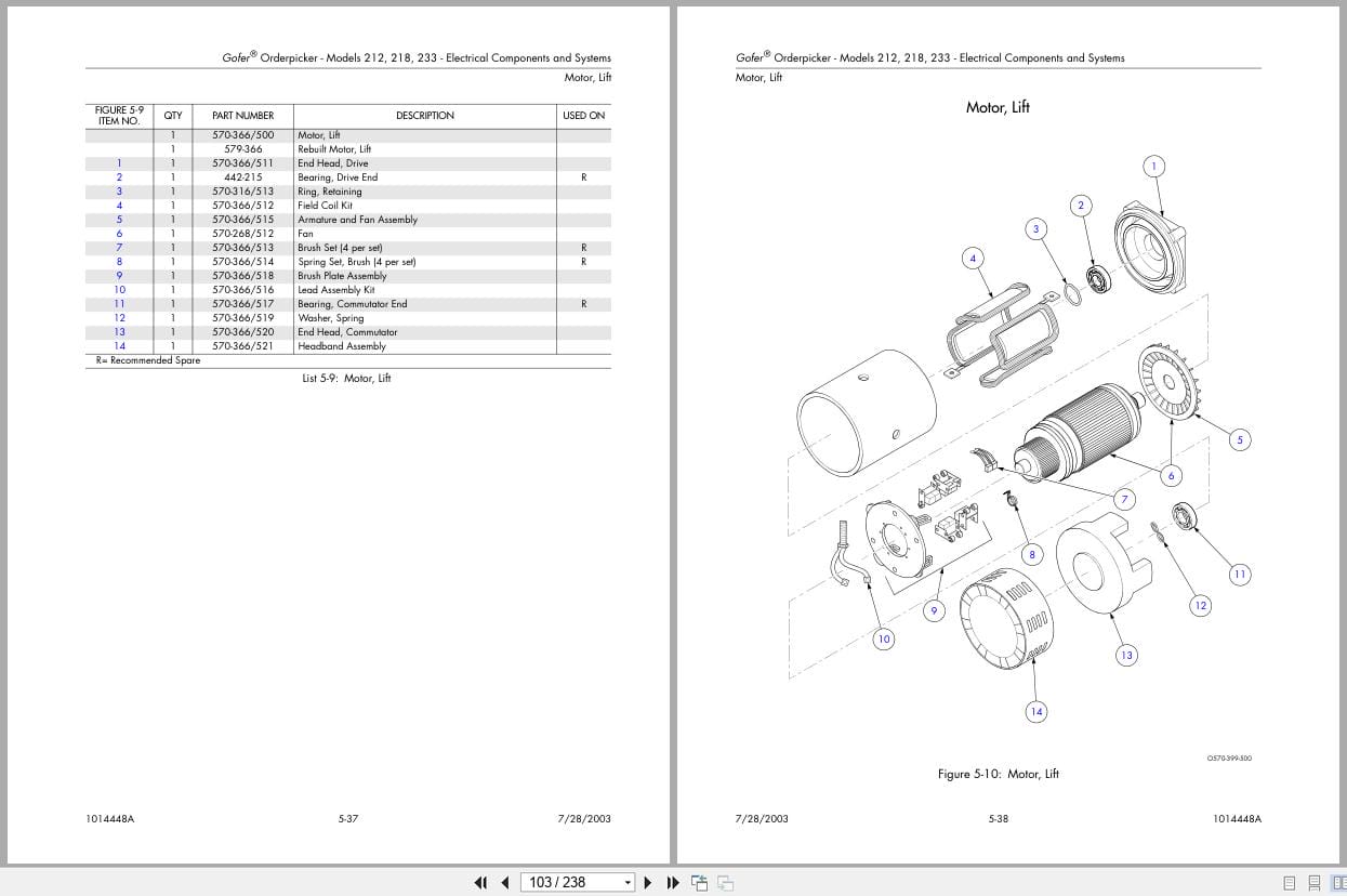 Raymond Orderpicker 212 218 233 Gofer Parts Manual 1014448A (3)
