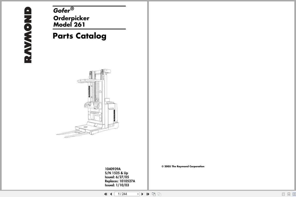 Raymond Orderpicker 261 Gofer Parts Manual 1040939A (1)