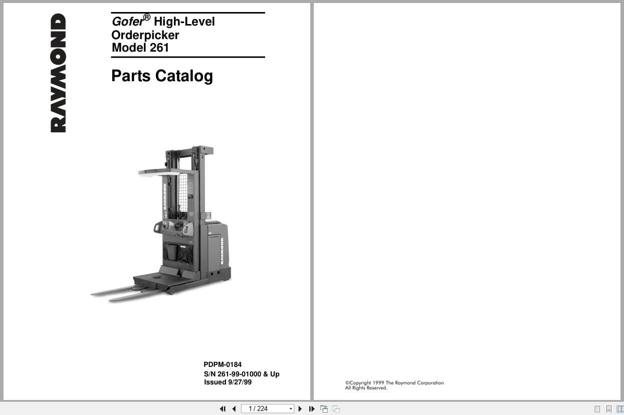 Raymond Orderpicker 261 Gofer Parts Manual PDPM 0184 (1)