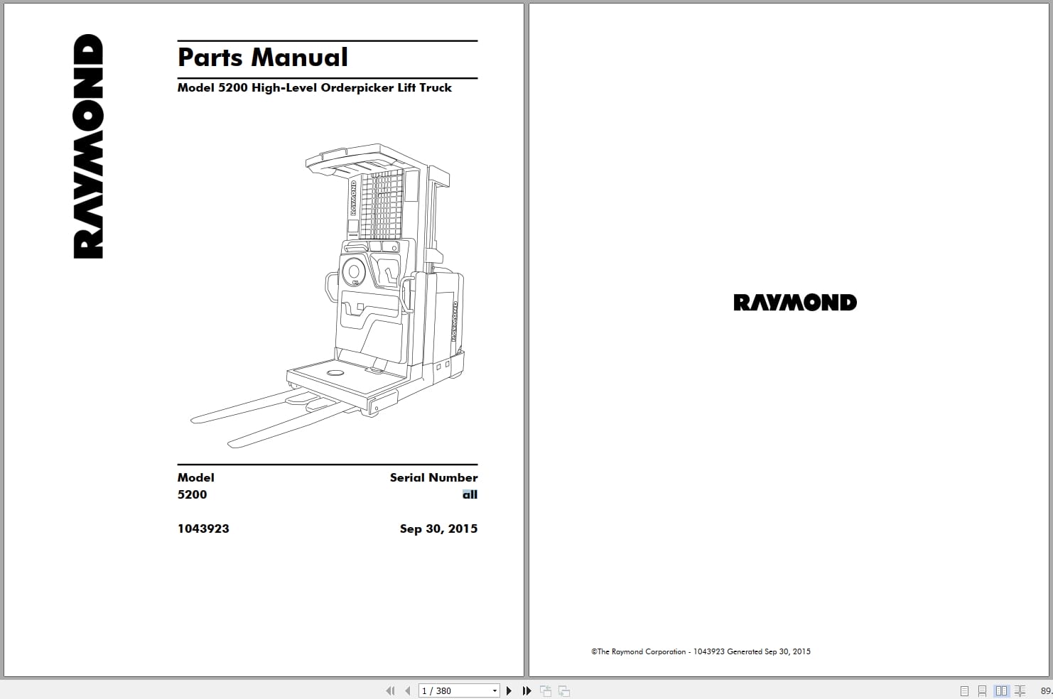 Raymond Orderpicker 5200 Parts Manual 1043923 2015 (1)