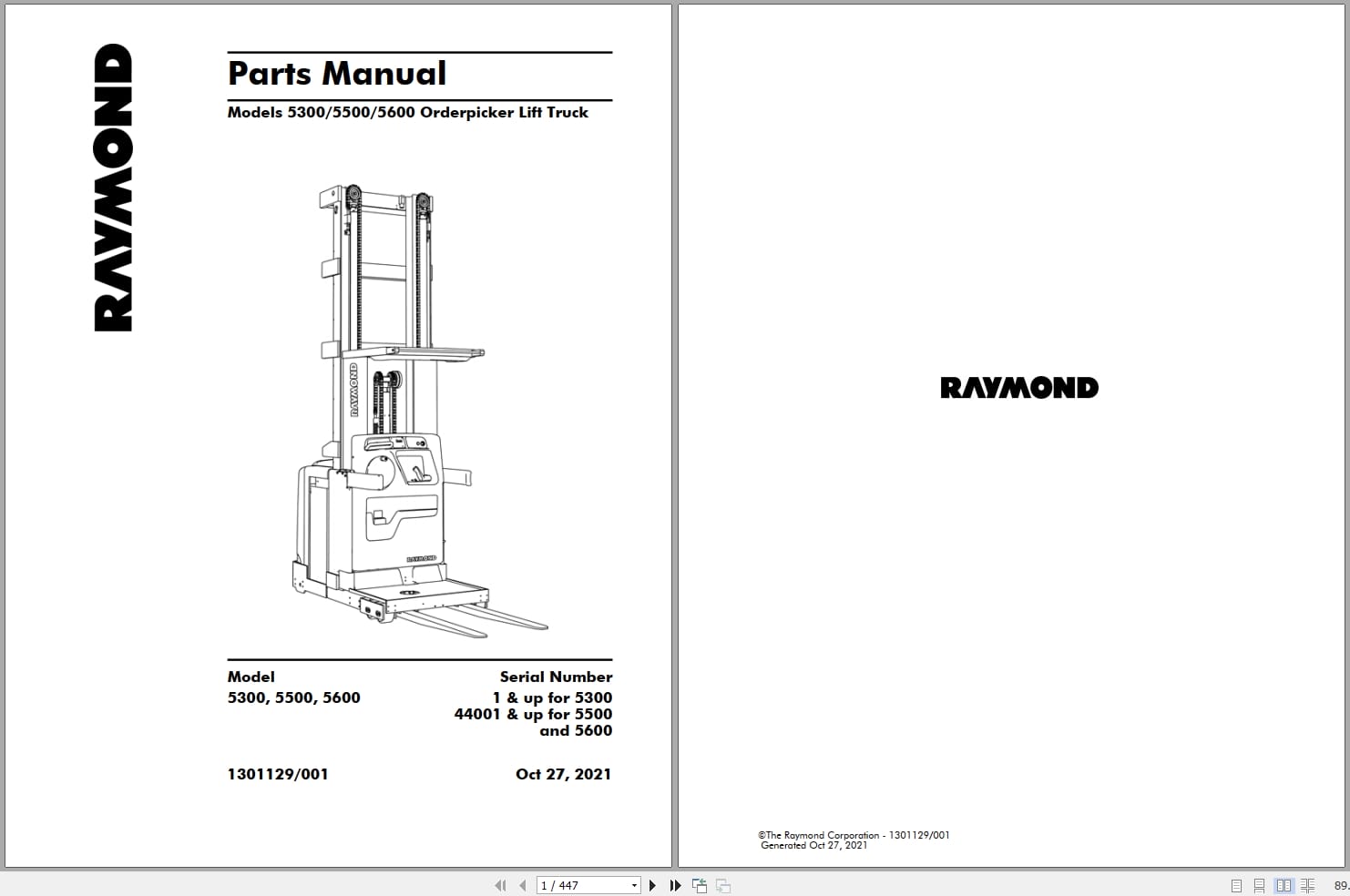 Raymond Orderpicker 5300 5500 5600 Parts Manual 1301129001 2021 (1)