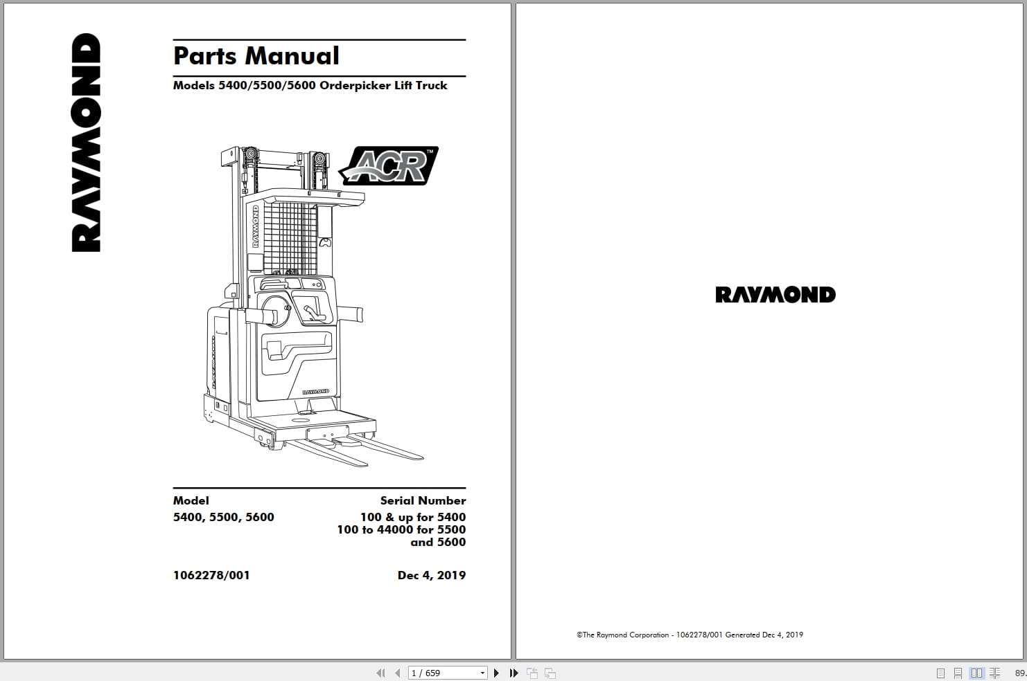 Raymond Orderpicker 5400 5500 5600 Parts Manual 1062278001 2019 (1)