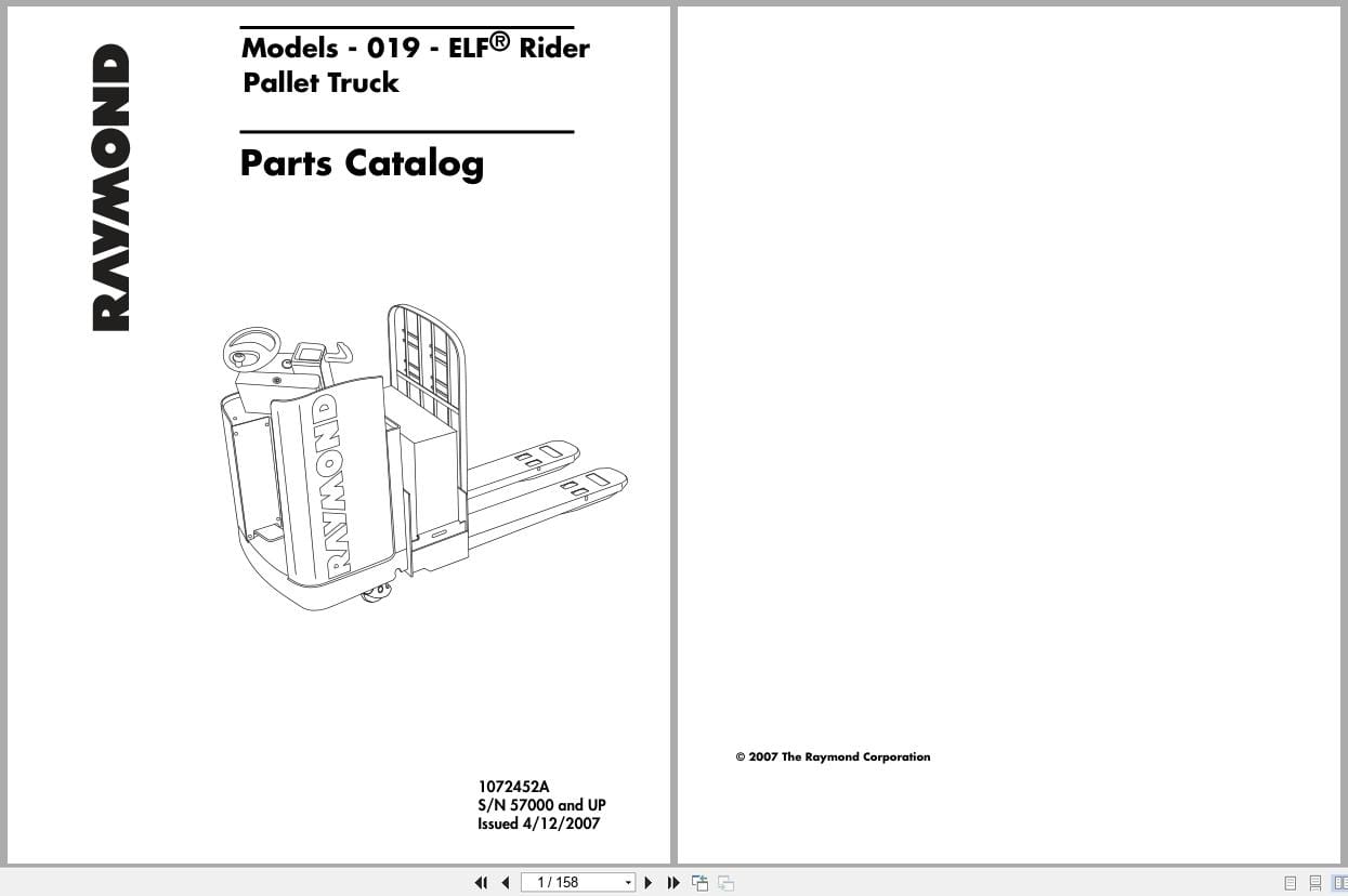 Raymond Pallet Truck 019ELF Parts Catalog 1072452A (1)