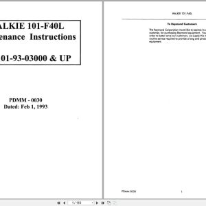 Raymond Pallet Truck 101 F40L Maintenance Instructions PDMM 0030 (1)