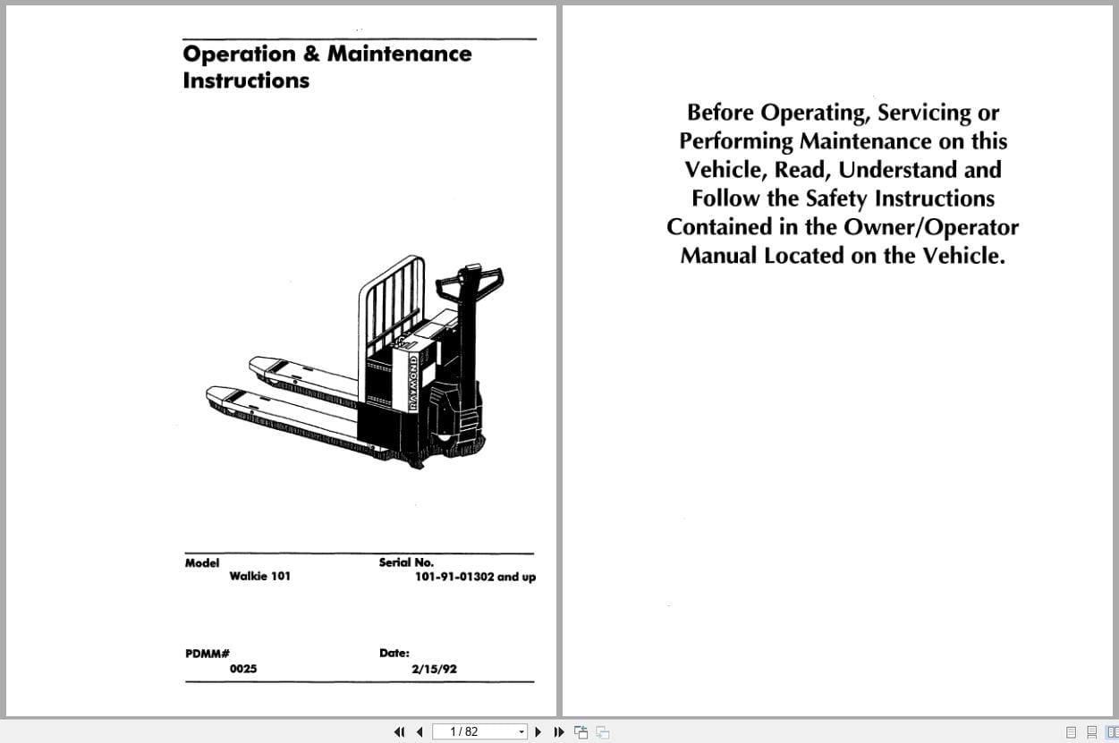 Raymond Pallet Truck 101 Operation and Maintenance Instructions PDMM 0025 (1)