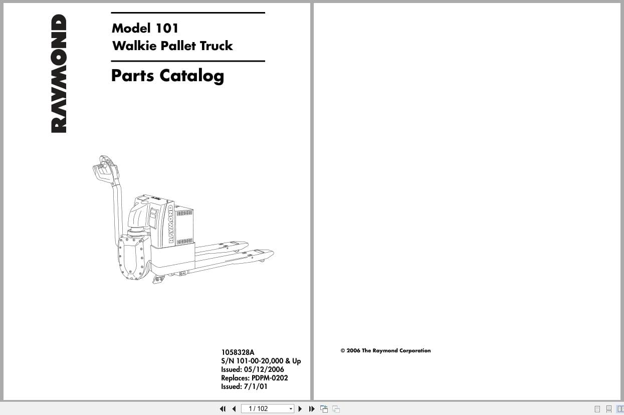 Raymond Pallet Truck 101 Parts Catalog 1058328A (1)