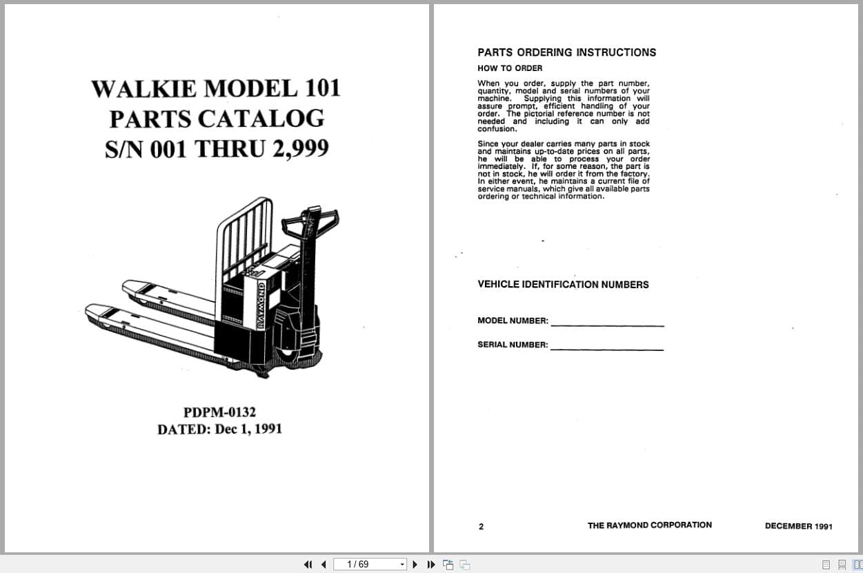 Raymond Pallet Truck 101 Parts Catalog PDPM 0132 (1)