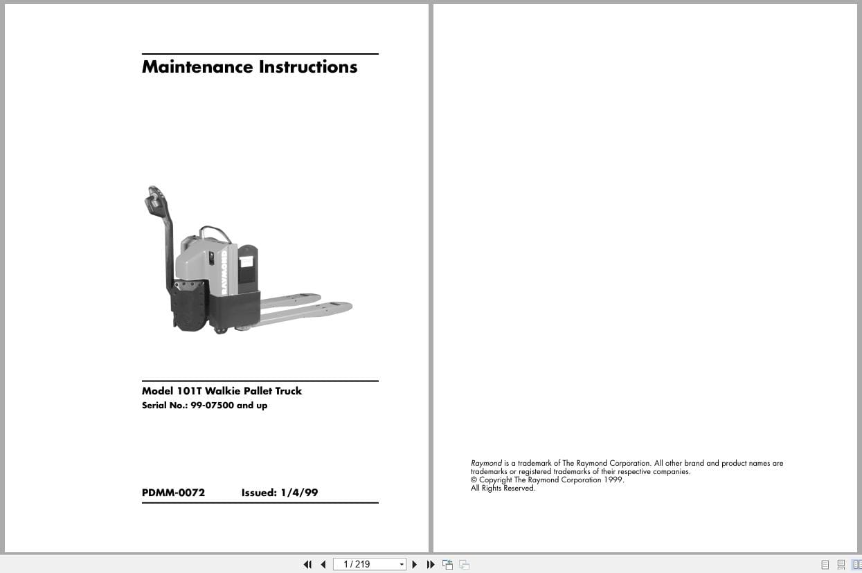 Raymond Pallet Truck 101T Maintenance Instructions PDMM 0072 (1)