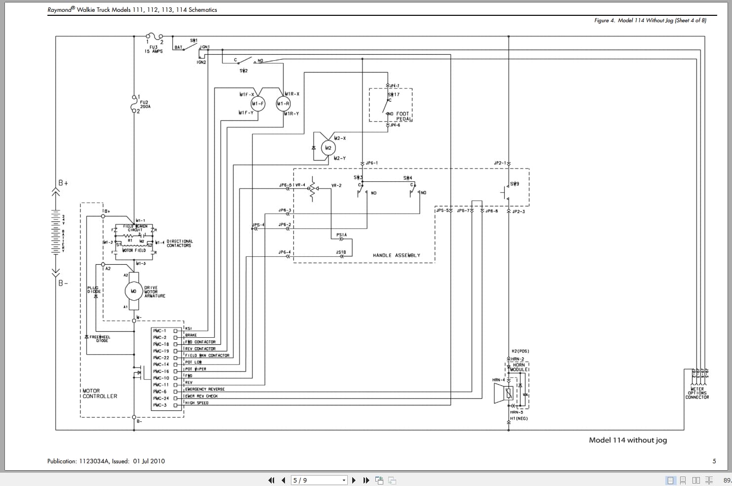 Raymond Pallet Truck 111 112 113 114 Electrical Schematic 1123034A 2010 (2)