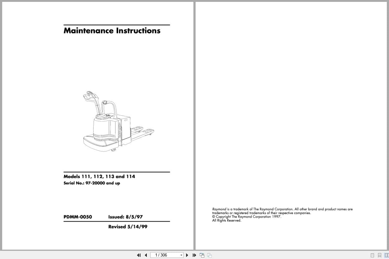 Raymond Pallet Truck 111 112 113 114 Maintenance Instructions PDMM 0050 (1)