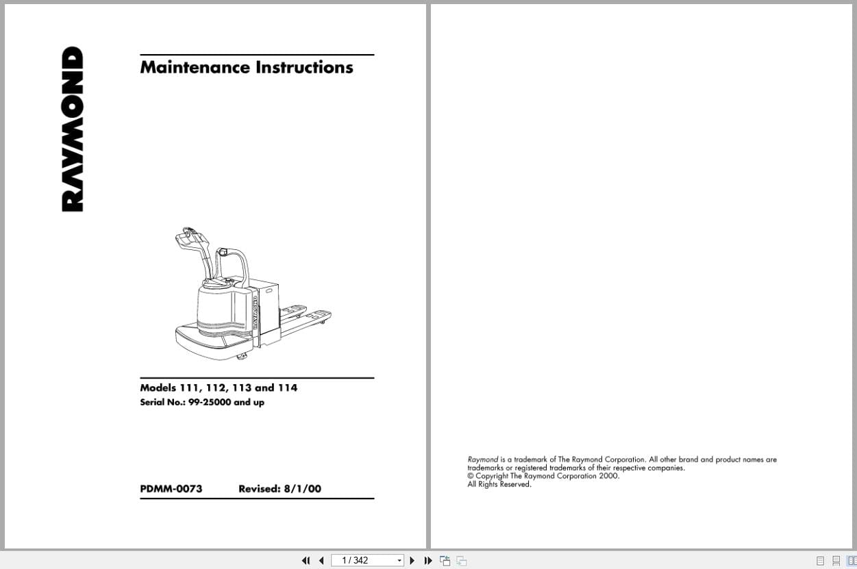 Raymond Pallet Truck 111 112 113 114 Maintenance Instructions PDMM 0073 (1)