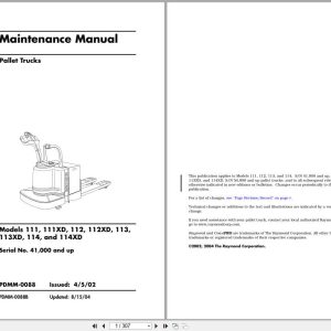 Raymond Pallet Truck 111 to 114XD Maintenance Manual PDMM 0088 (1)
