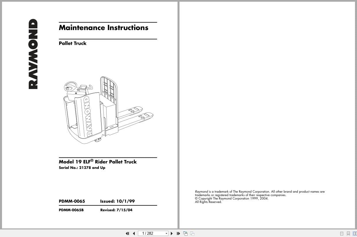 Raymond Pallet Truck 19ELF Maintenance Instructions PDMM 0065 (1)