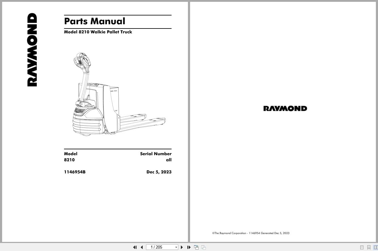 Raymond Pallet Truck 8210 Parts Manual 1146954B 2023 (1)