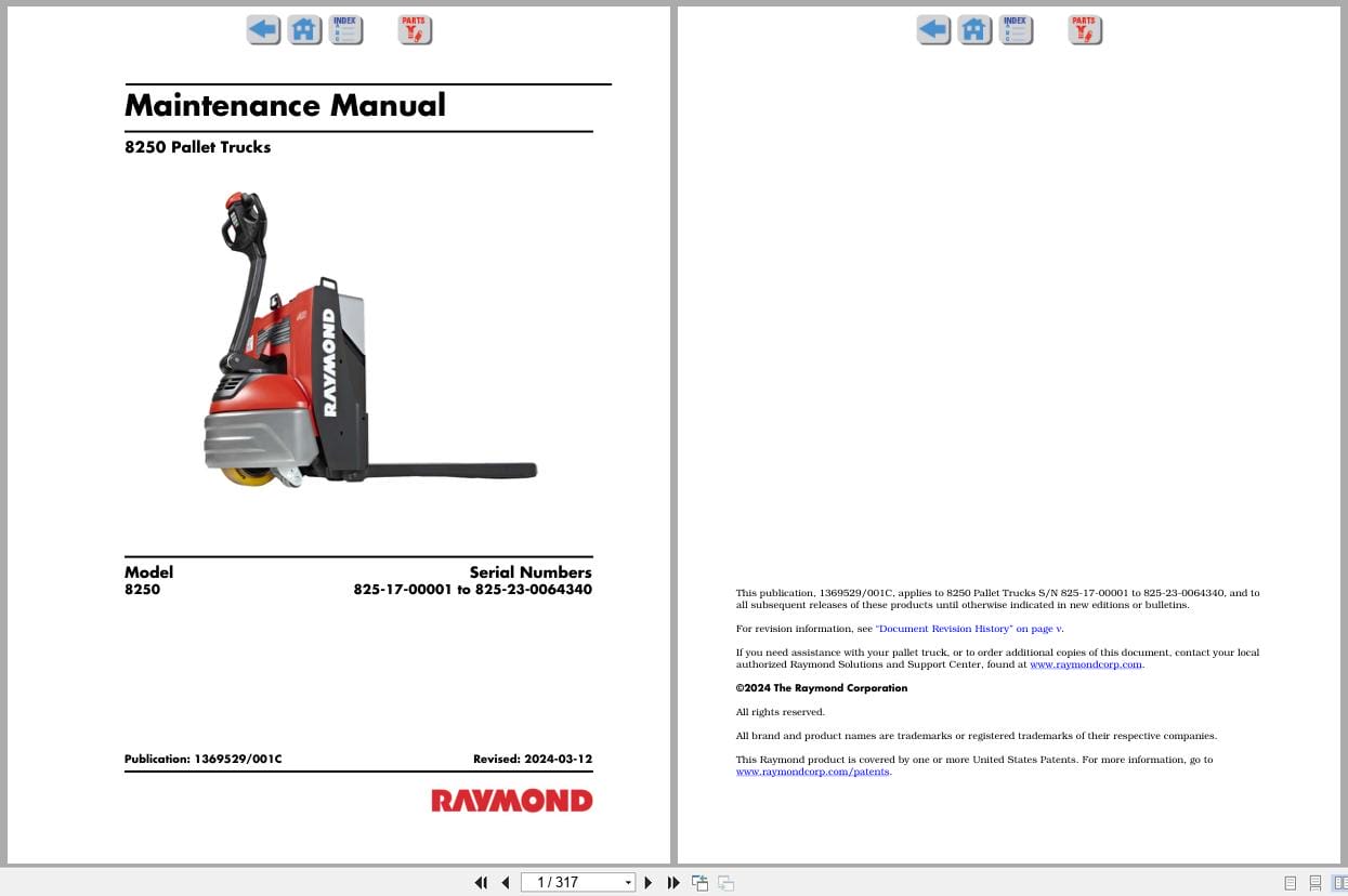 Raymond Pallet Truck 8250 Maintenance Manual 1369529001C 2024 (1)