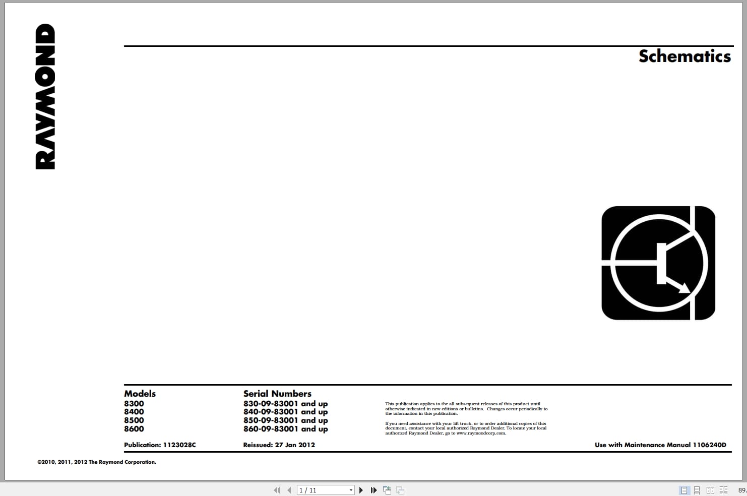 Raymond Pallet Truck 8300 8400 8500 8600 Electrical Schematic 1123028C 2012 (1)