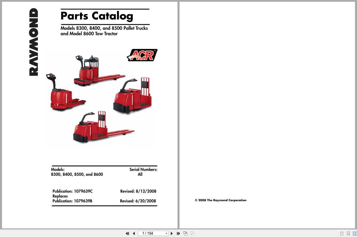 Raymond Pallet Truck 8300 8400 8500 8600 Parts Manual 1079639C 2008 (1)