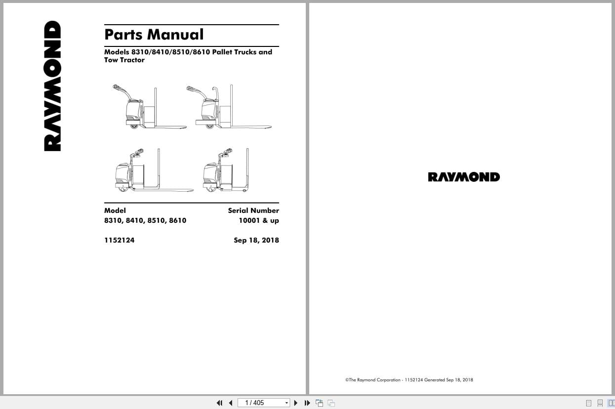 Raymond Pallet Truck 8310 8410 8510 8610 Parts Manual 1152124 2018 (1)