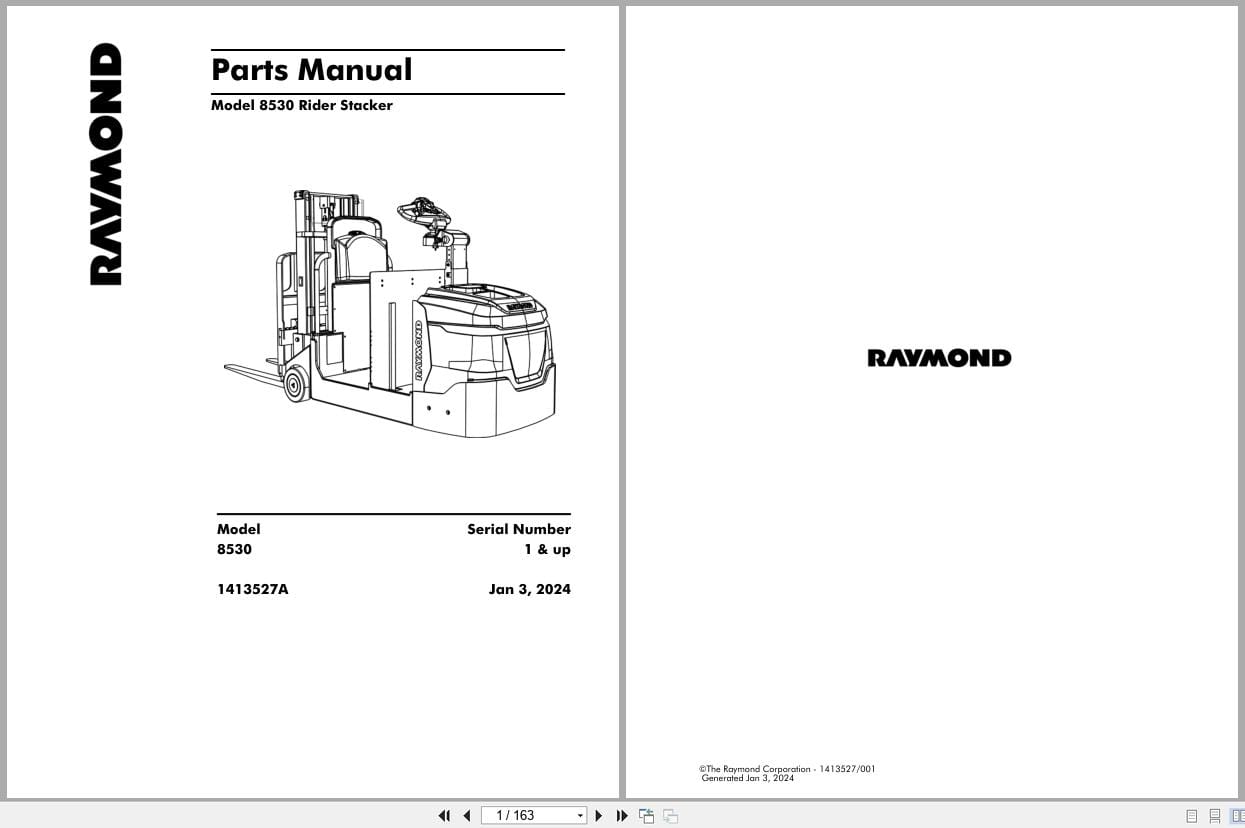 Raymond Pallet Truck 8530 Parts Manual 1413527A 2024 (1)