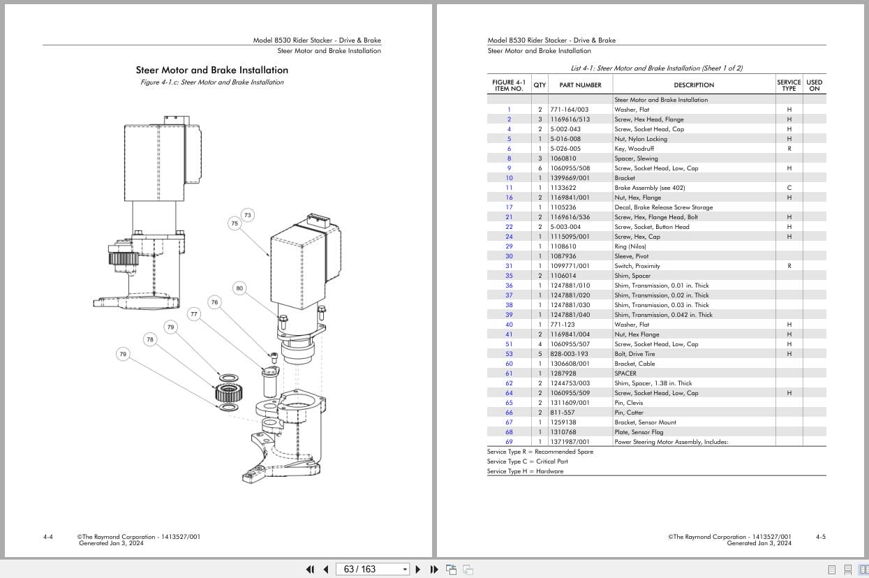 Raymond Pallet Truck 8530 Parts Manual 1413527A 2024 (2)