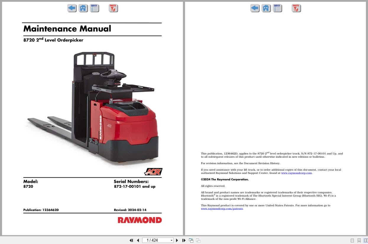 Raymond Pallet Truck 8720 Maintenance Manual 1236462D 2024 (1)