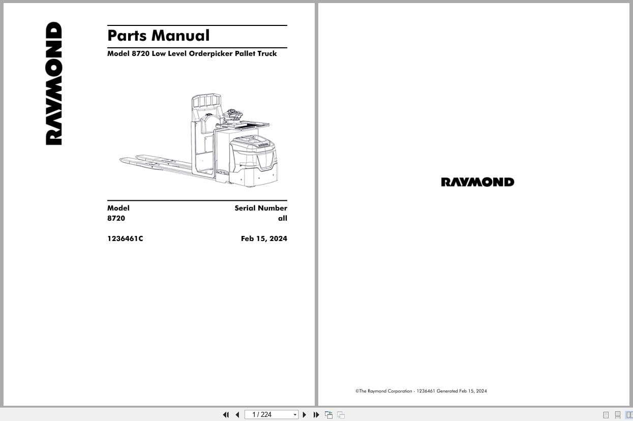 Raymond Pallet Truck 8720 Parts Manual 1236461C 2024 (1)