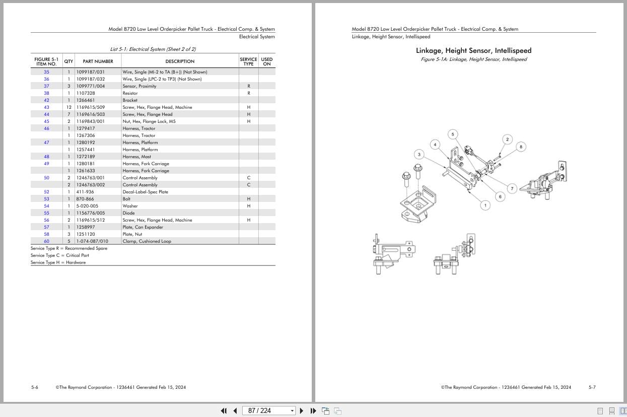 Raymond Pallet Truck 8720 Parts Manual 1236461C 2024 (2)
