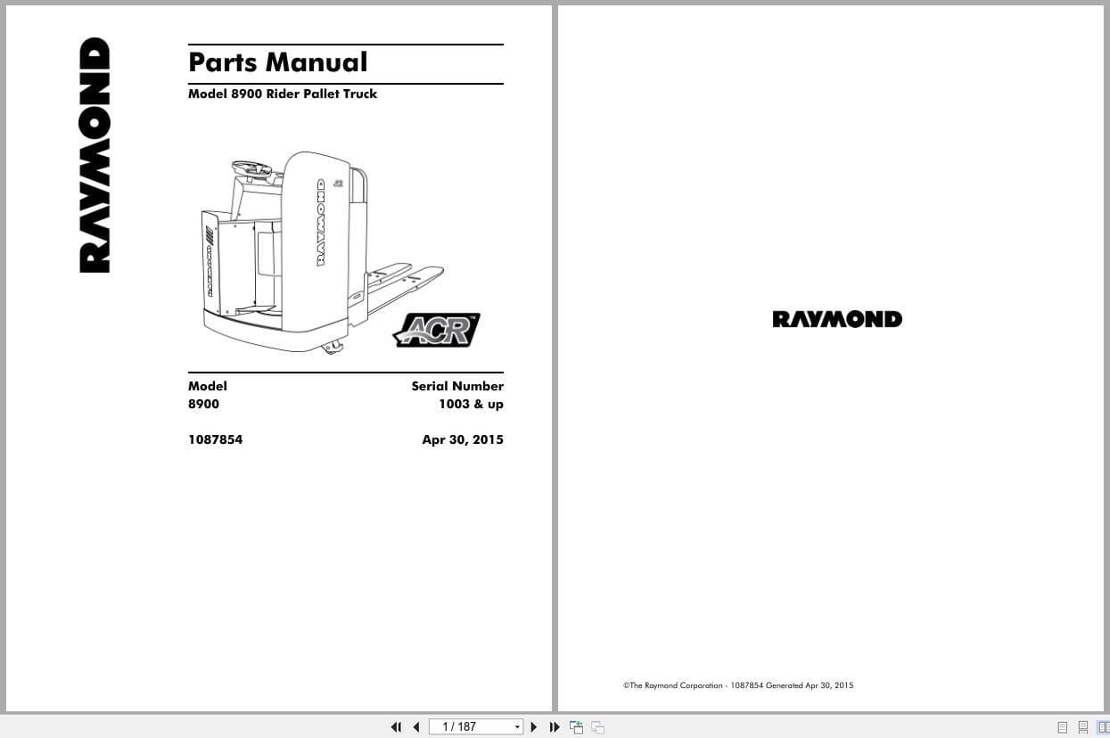 Raymond Pallet Truck 8900 Parts Manual 1087854 2015 (1)