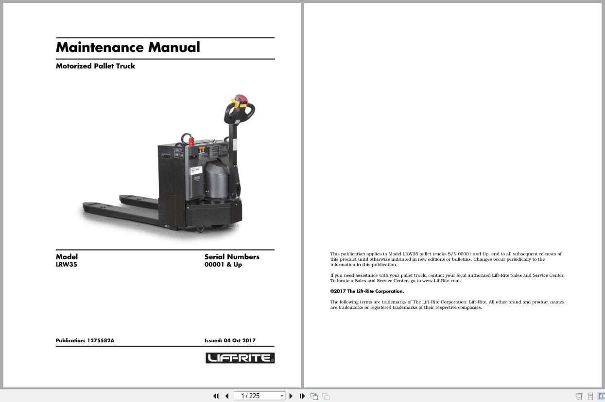 Raymond Pallet Truck LRW35 Maintenance Manual 1275582A 2017 (1)