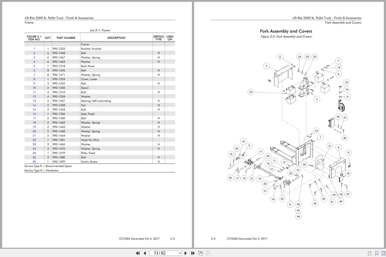 Raymond Pallet Truck LRW35 Parts Manual 1275584 2017 (2)