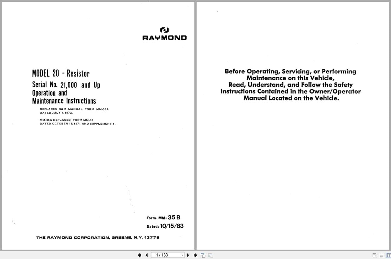 Raymond Reach 20 Operation Maintenance Manual MM 35B (1)