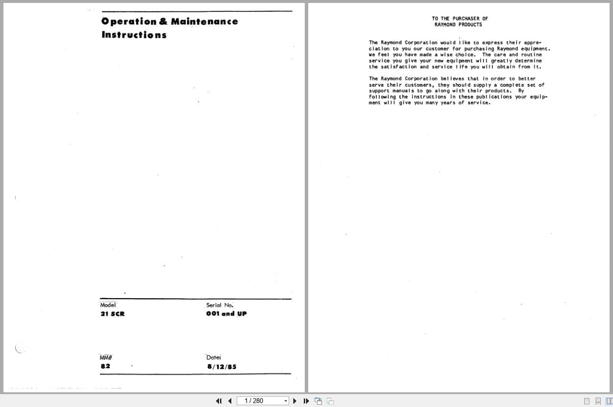 Raymond Reach 21SCR Operation Maintenance Manual MM 82 (1)