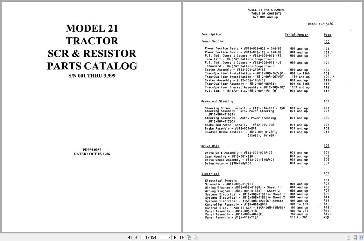 Raymond Reach 21SCR Parts Catalog PDPM 0087 (1)