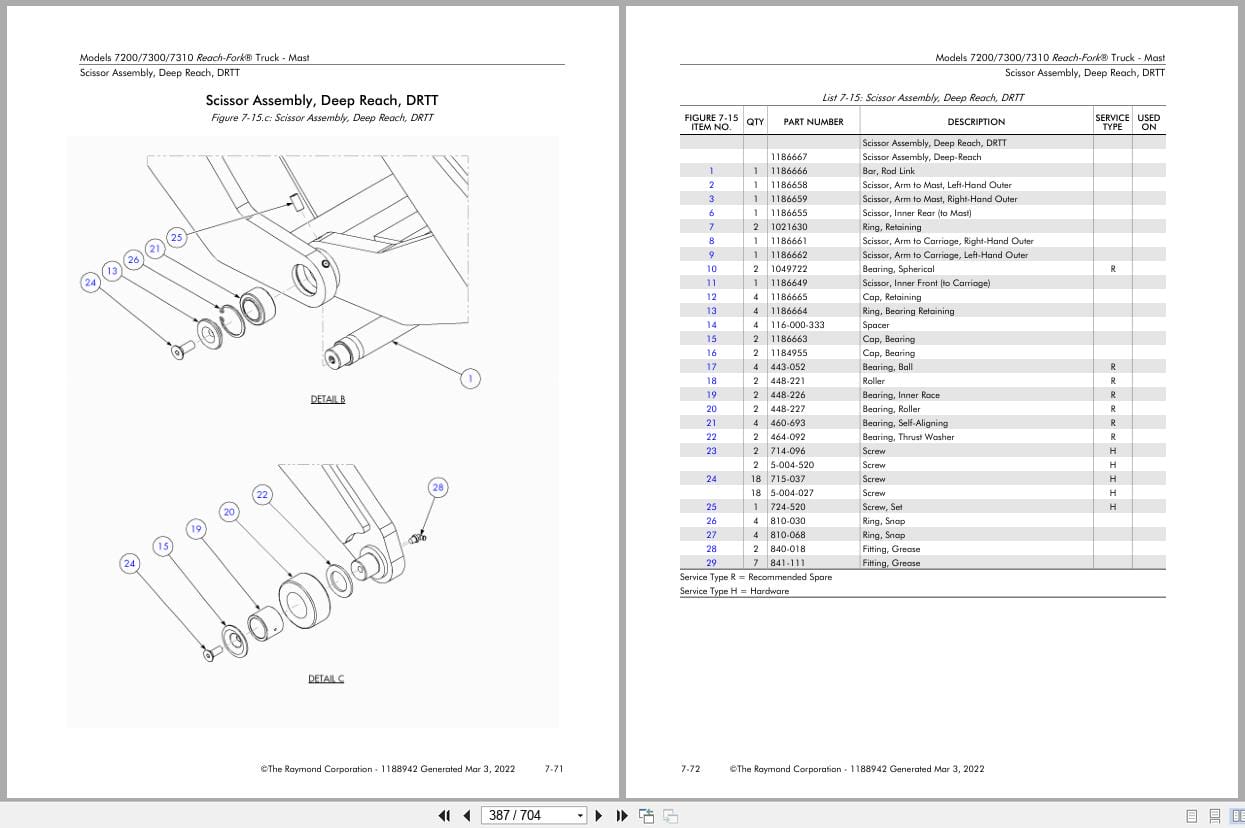 Raymond Reach 7200 7300 7310 Parts Manual 1188942B 2022 (3)