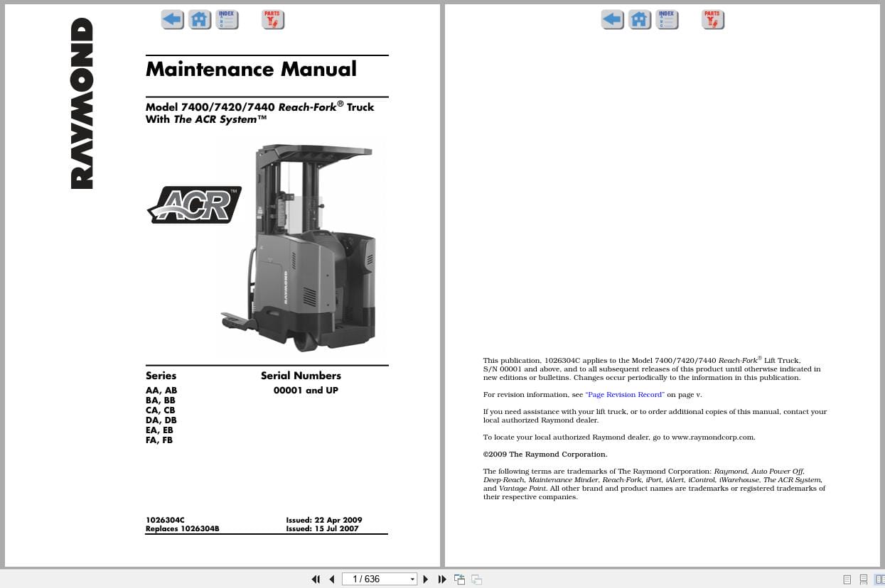 Raymond Reach 7400 7420 7440 Maintenance Manual 1026304C 2009 (1)