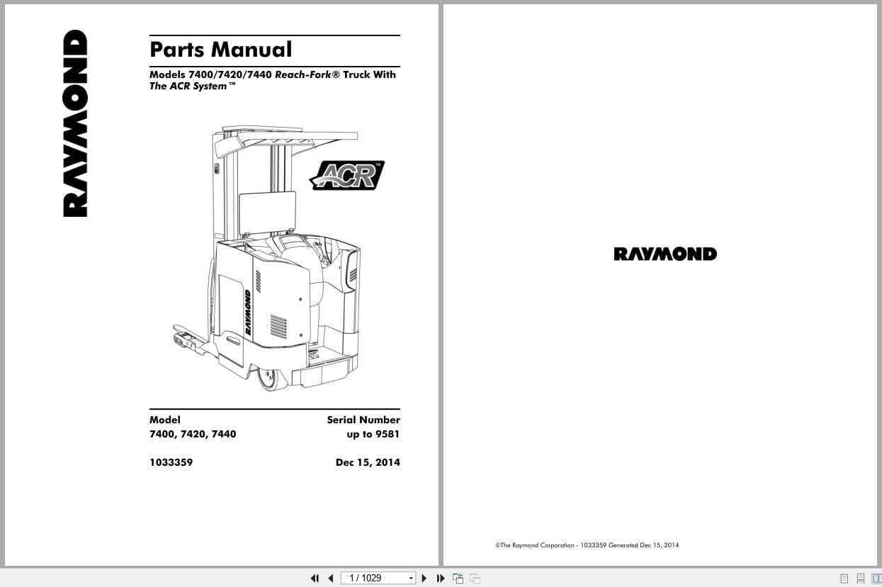 Raymond Reach 7400 7420 7440 Parts Manual 1033359 2014 (1)