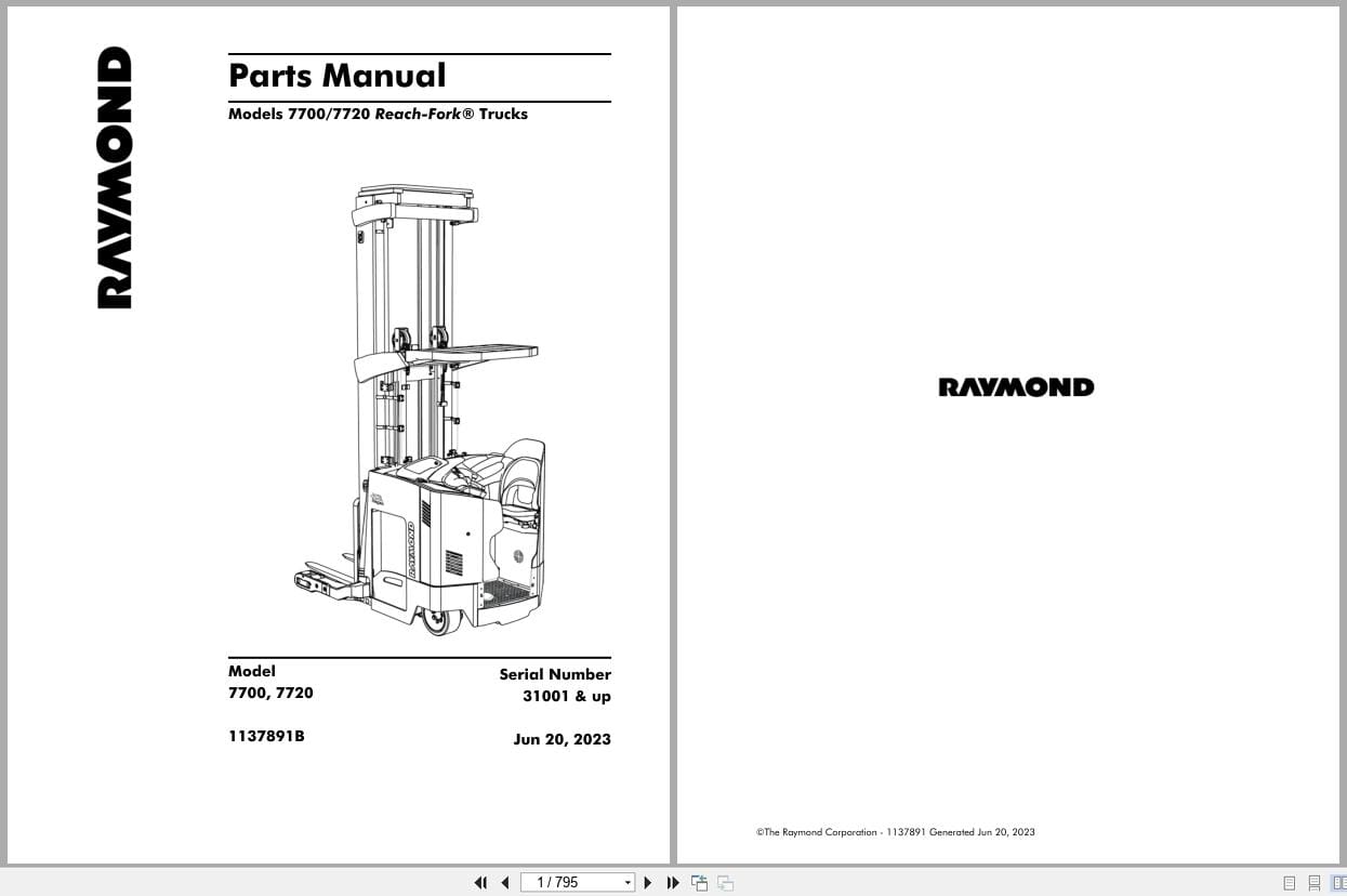 Raymond Reach 7700 7720 Parts Manual 1137891B 2023 (1)