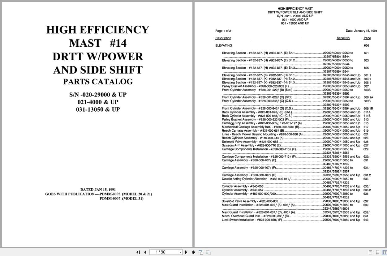Raymond Reach DRTT High Efficiency Mast 14 Parts Catalog PDMM 0007 (1)