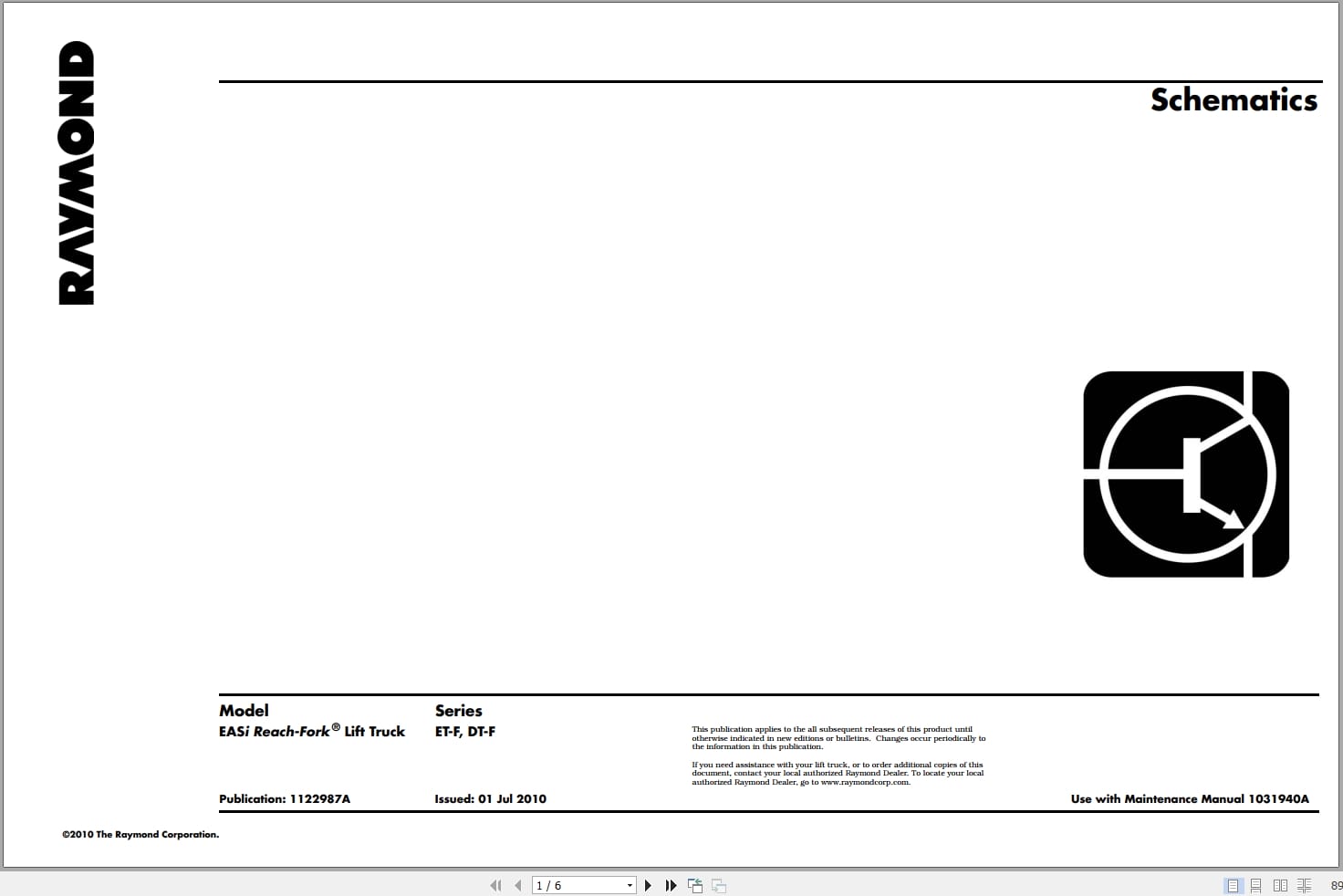 Raymond Reach EASi Hydraulic Electrical Schematic 1122987A 2010 (1)