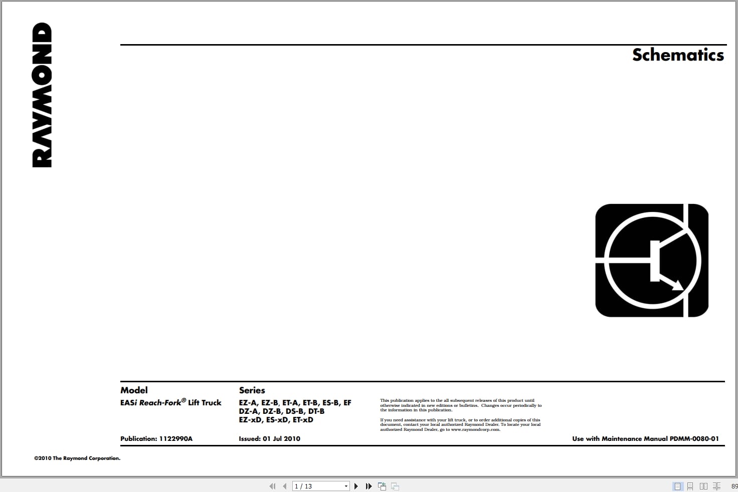 Raymond Reach EASi Hydraulic Electrical Schematic 1122990A 2010 (1)
