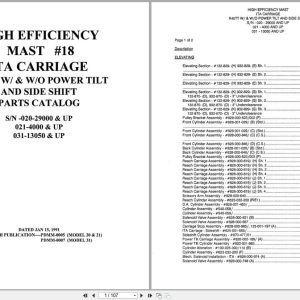 Raymond Reach ITA Carriage R40TT High Efficiency Mast 18 Parts Catalog PDMM 0005 PDMM 0007 (1)