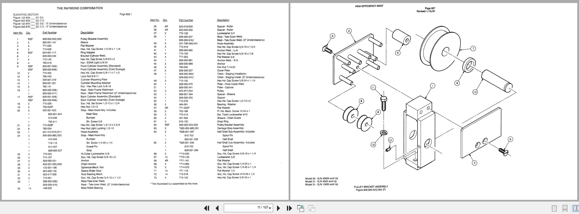 Raymond Reach ITA Carriage R40TT High Efficiency Mast 18 Parts Catalog PDMM 0005 PDMM 0007 (2)
