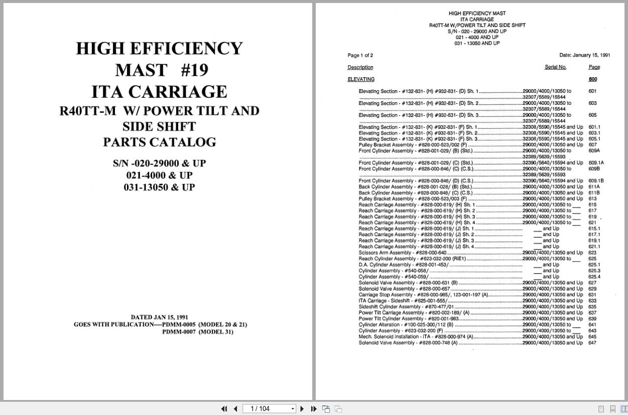 Raymond Reach ITA Carriage R40TT M High Efficiency Mast 19 Parts Catalog PDMM 0005 PDMM 0007 (1)